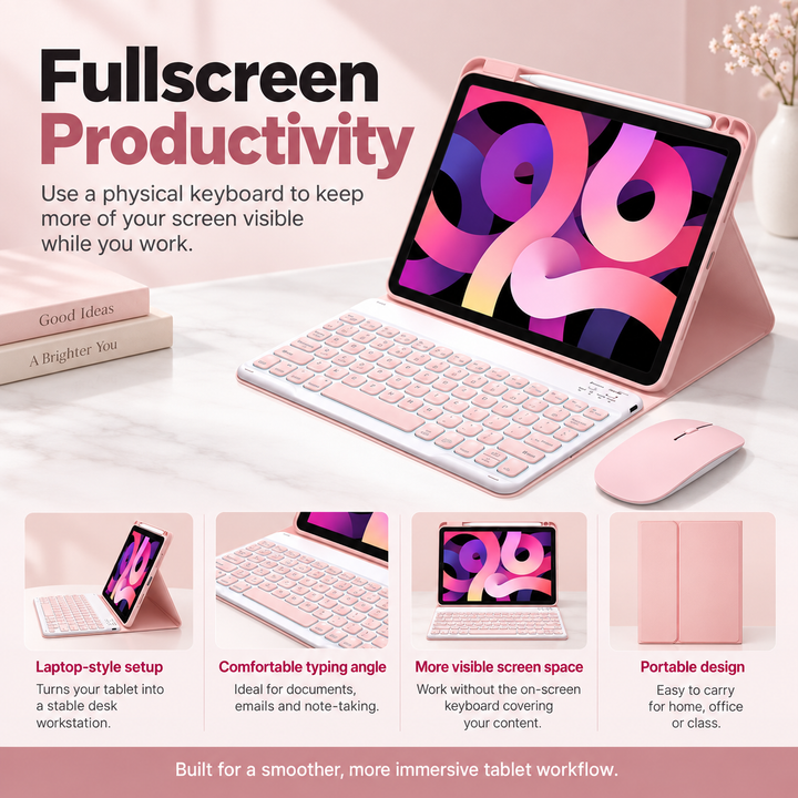 Wireless Keyboard Case for iPad with Rotating Cover and Trackpad