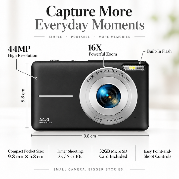 Digital Camera 1080P 44MP 16X Zoom Compact Vlogging Camera