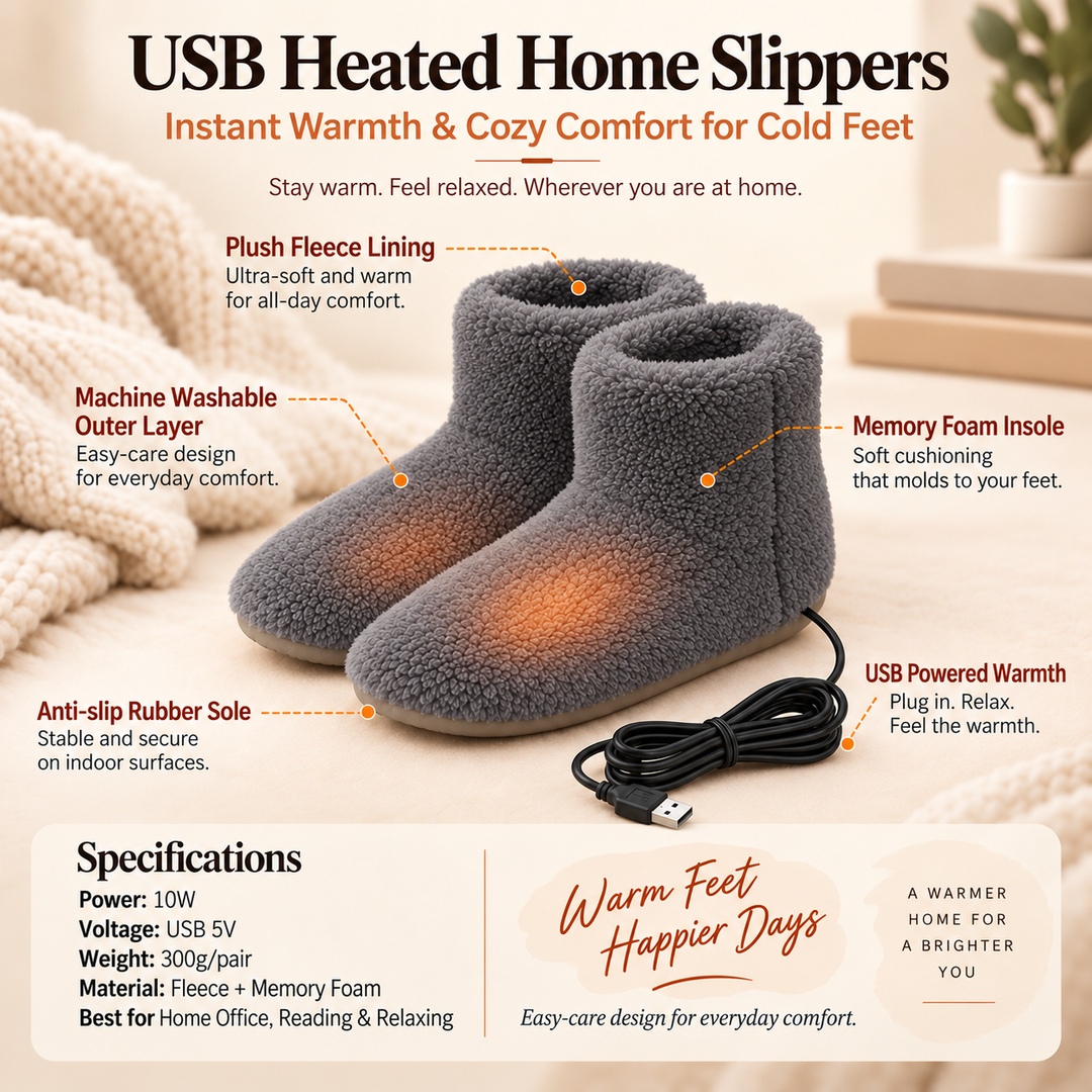 Rechargeable Heated Slippers USB Electric Foot Warmers for Home