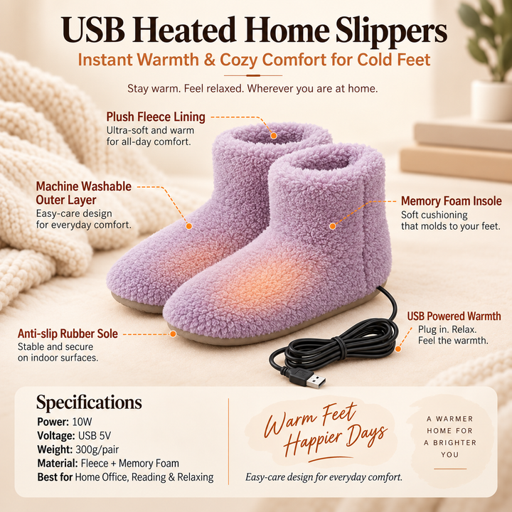 Rechargeable Heated Slippers USB Electric Foot Warmers for Home