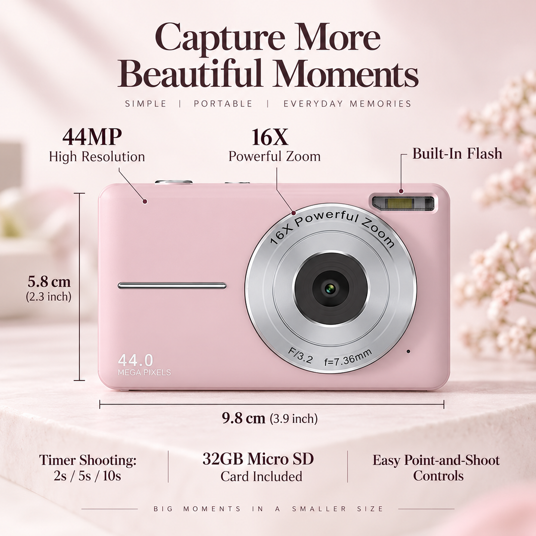 Digital Camera 1080P 44MP 16X Zoom Compact Vlogging Camera