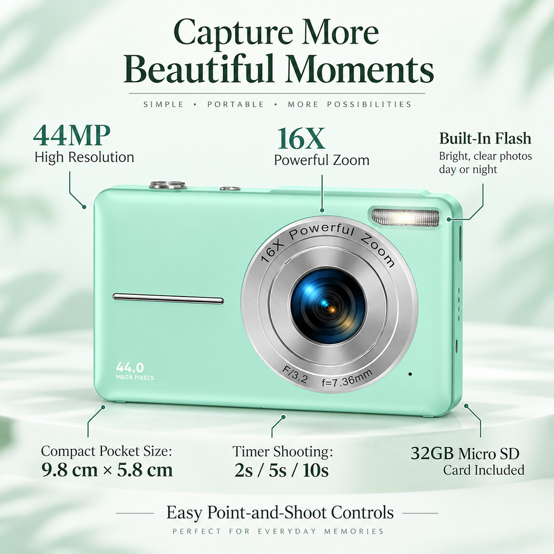 Digital Camera 1080P 44MP 16X Zoom Compact Vlogging Camera