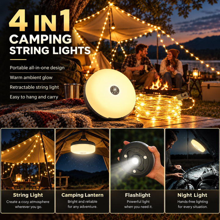 4 in 1 Camp Light Rechargeable Lantern String Lights Power Bank