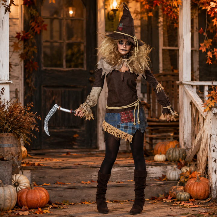 Womens Scary Scarecrow Costume with Hat Halloween