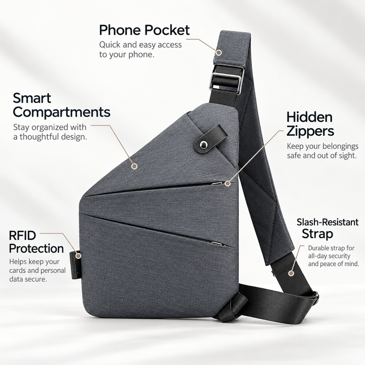 Anti Theft Crossbody Bag Slash Resistant Travel Sling Bag