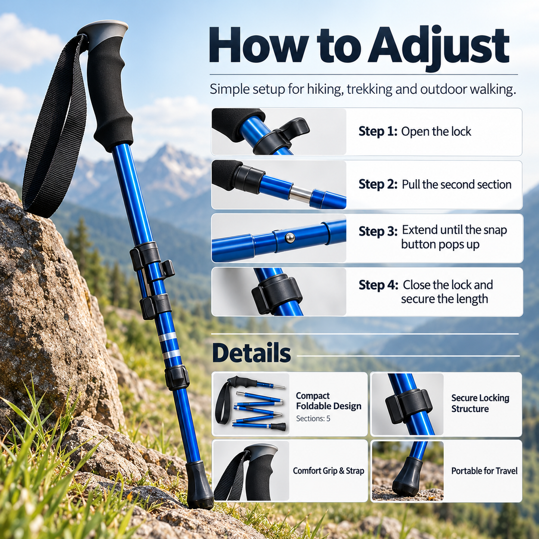 Foldable Trekking Poles Adjustable Aluminium Hiking Poles for Walking