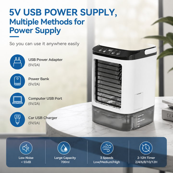 Portable Mini Air Conditioner with 900ML Water Tank and 3-Speed Humidifier