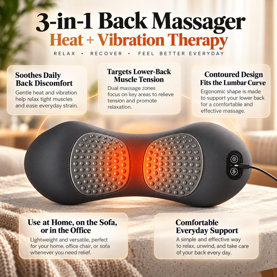 3-in-1 Back Massager with Heat Vibration for Sciatica Relief