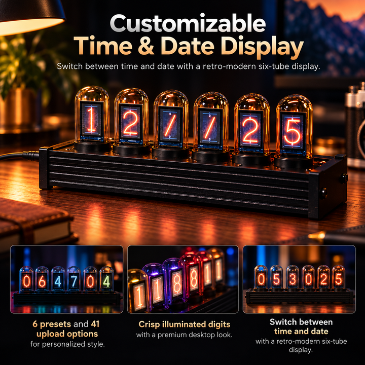 Nixie Tube Style Clock Retro Digital Desk Clock USB Powered