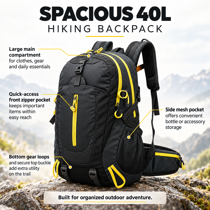 40L Waterproof Hiking Backpack with Multiple Compartments for Outdoors
