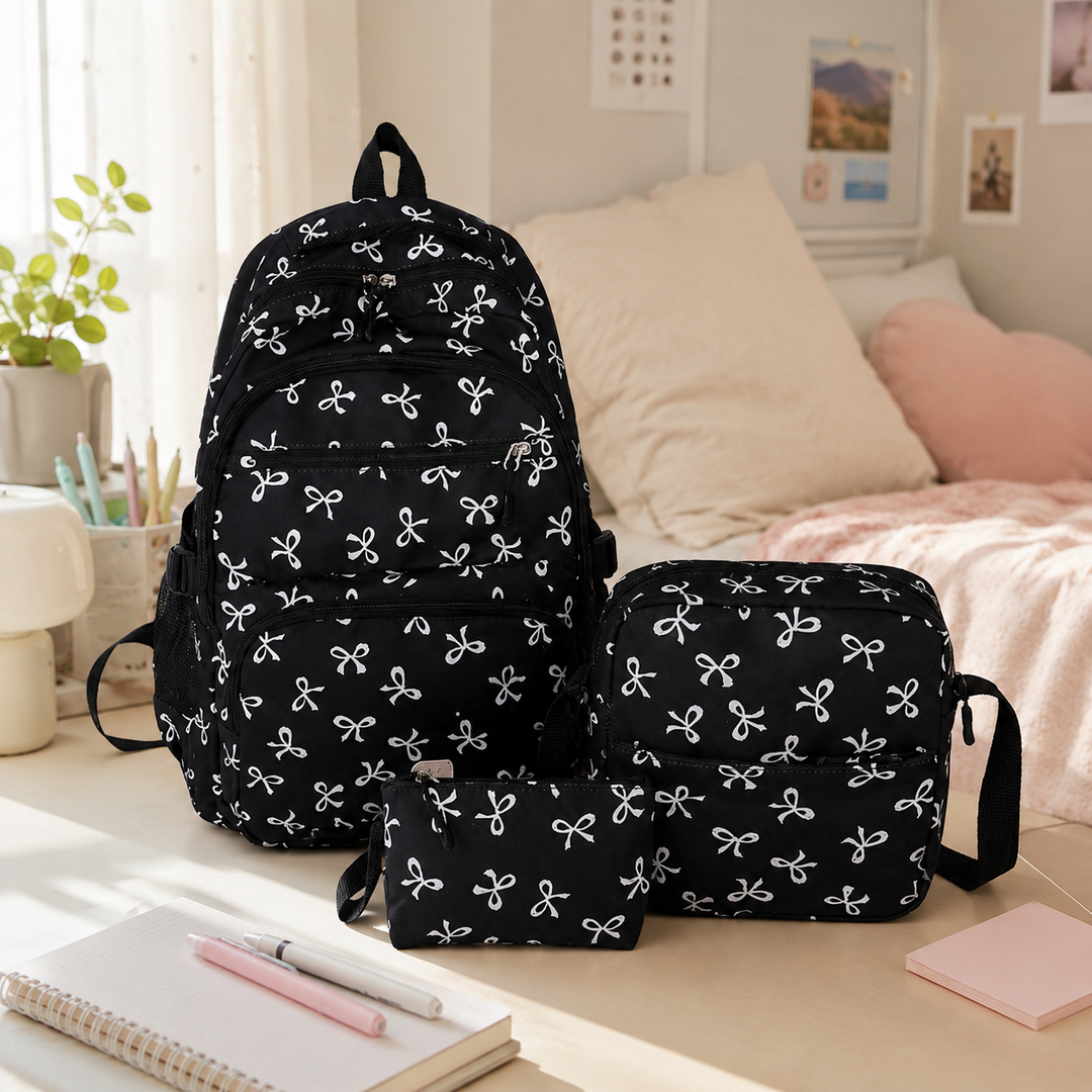 Girls Large Capacity 3-Piece School Backpack Set with Crossbody Bag &amp; Pouch