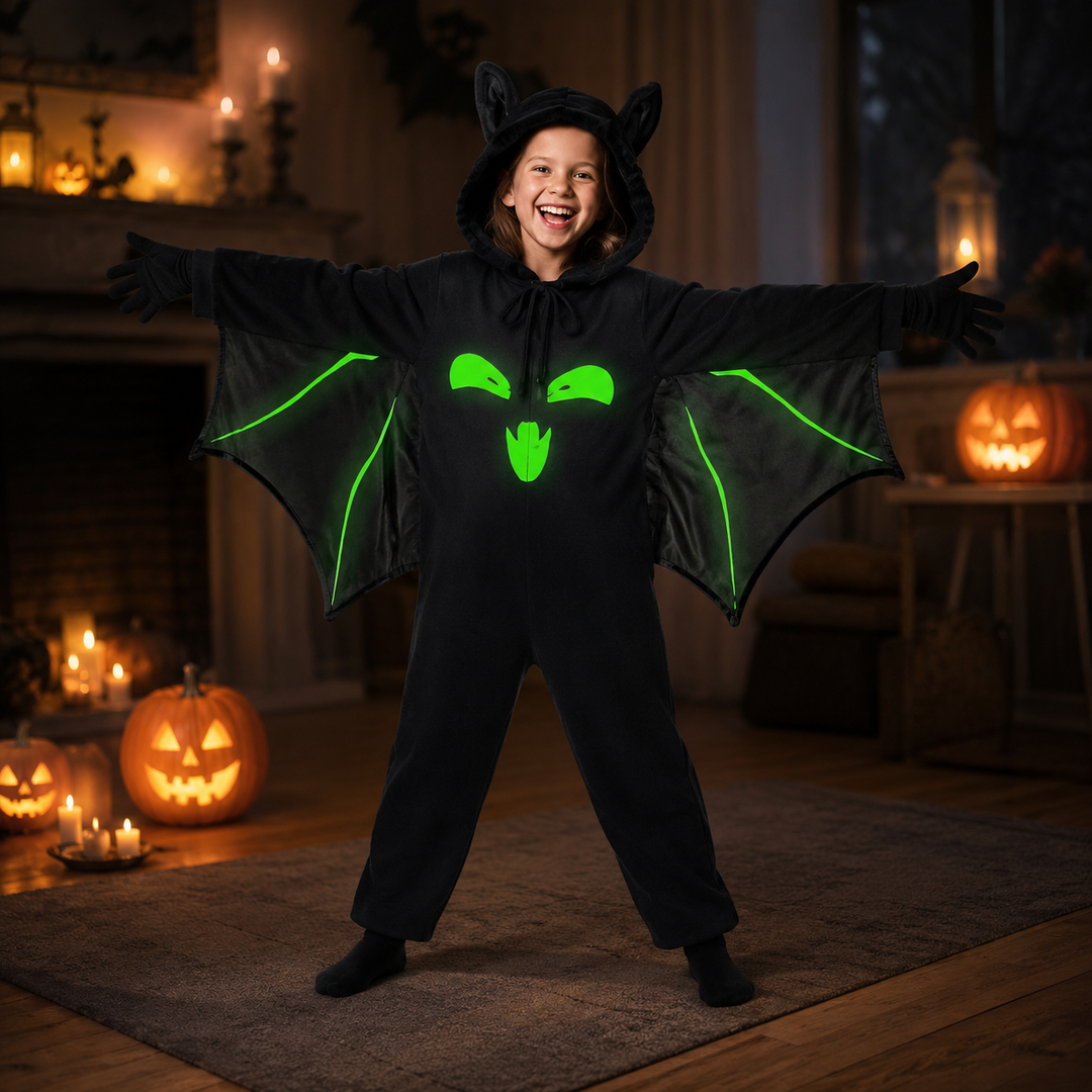 Kids Bat Wing Costume Glow Face Halloween Boys Girls