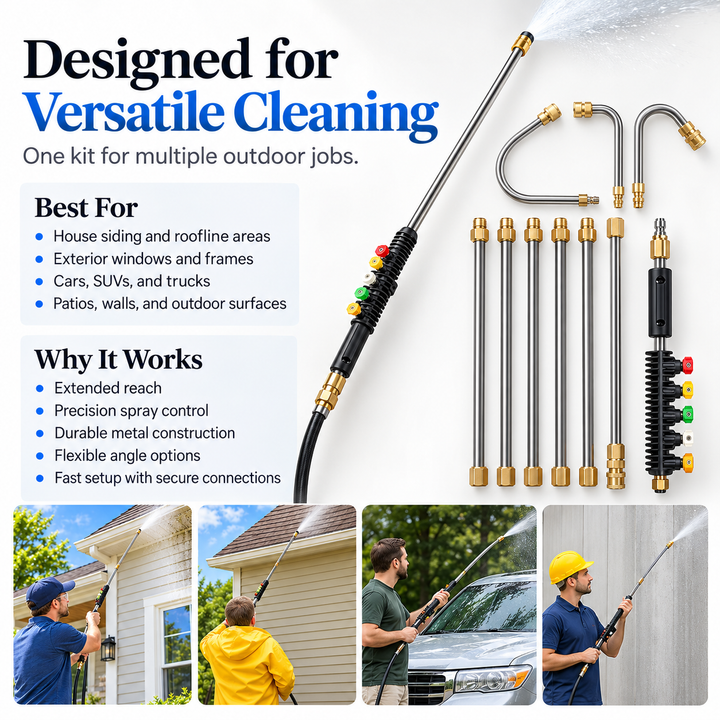 Telescoping High Pressure Washer Wand Set 4000 PSI with 7 Nozzle Tips