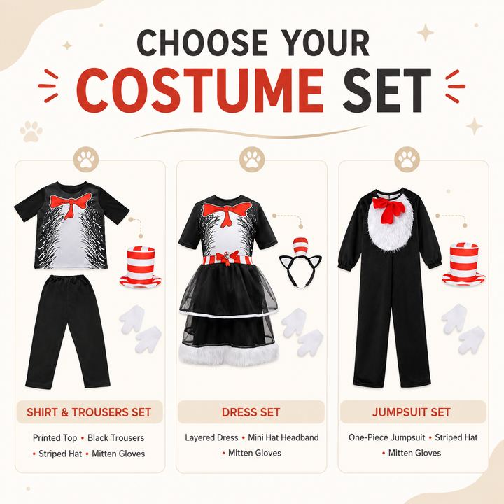 Kids Cat in the Hat Costume Jumpsuit Dress and Hat