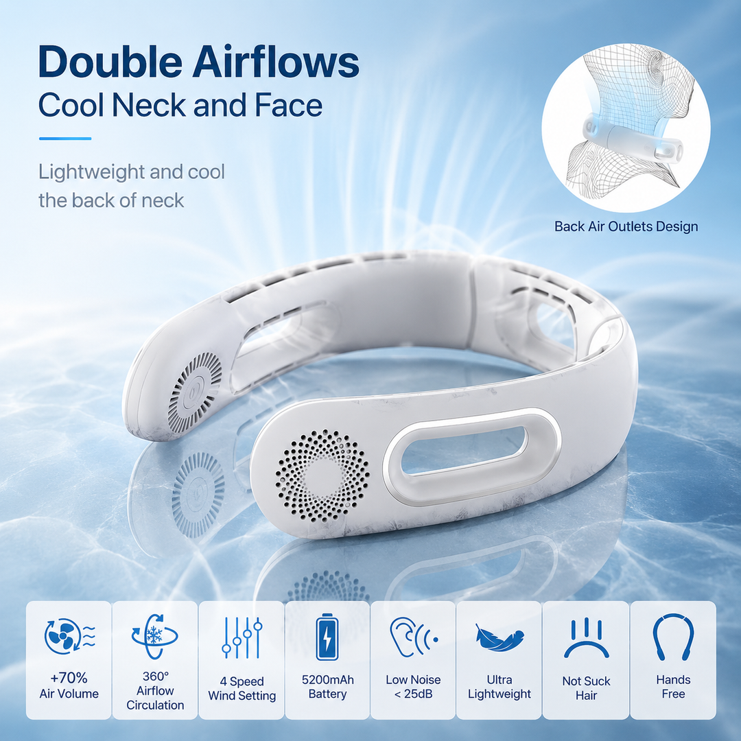 Bladeless Neck Fan Portable Rechargeable 4 Speed 360 Degree Cooling Fan