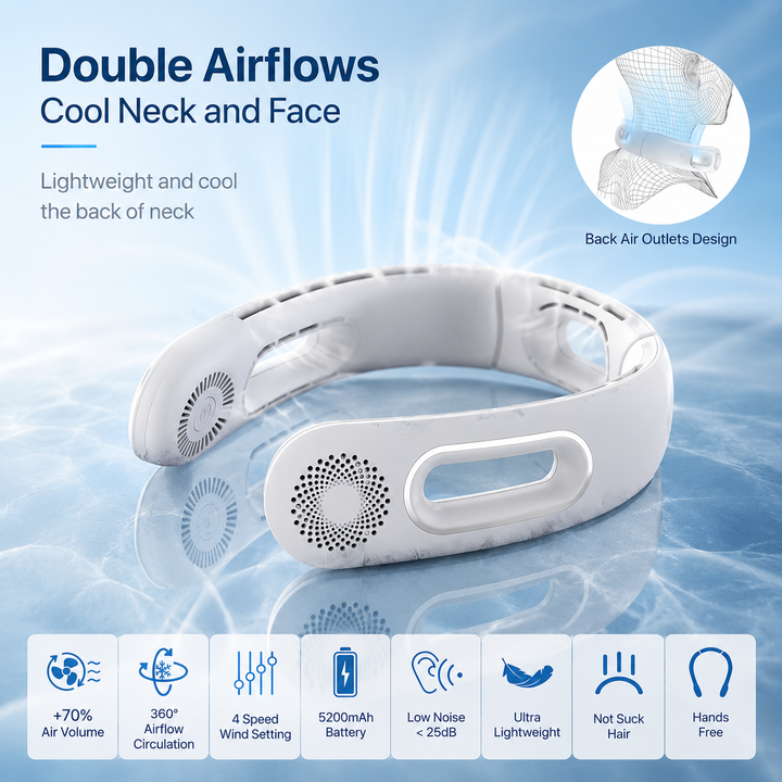 Bladeless Neck Fan Portable Rechargeable 4 Speed 360 Degree Cooling Fan