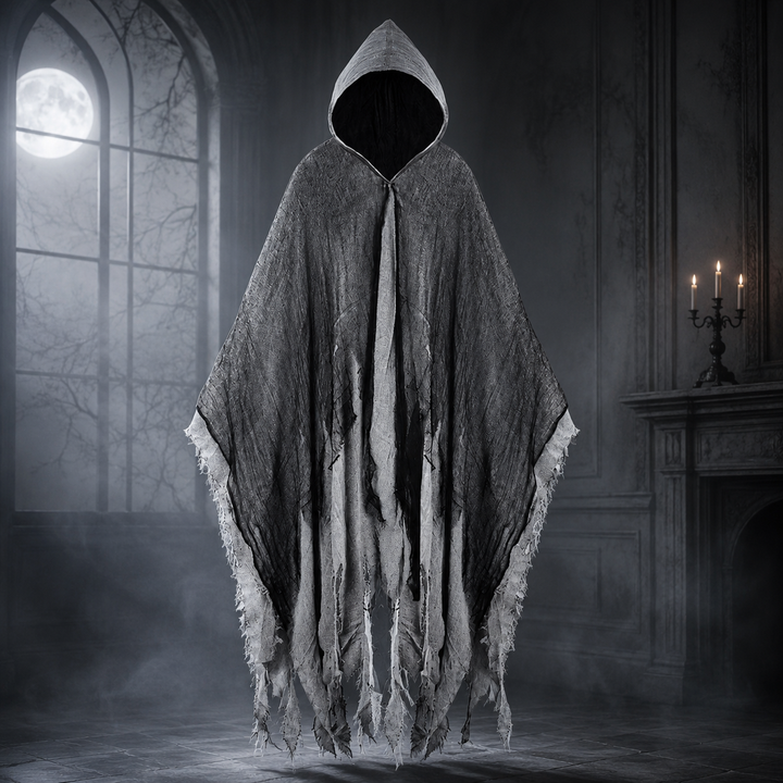 Adult Tattered Hooded Cloak Cape Grim Reaper Costume