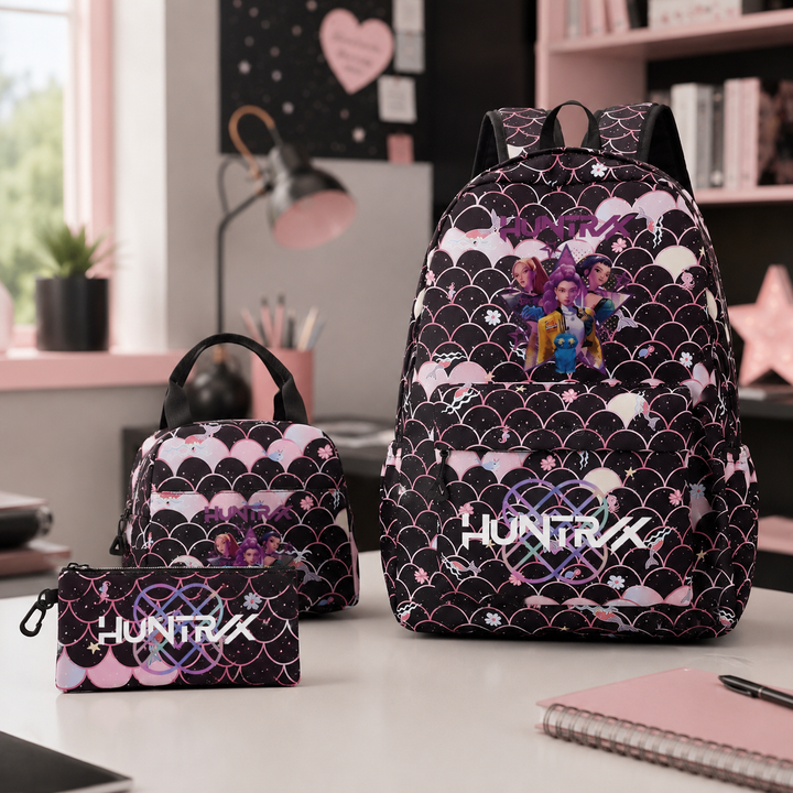 Anime Character School Backpack 3Pcs Set Teens Girls Large Laptop Travel