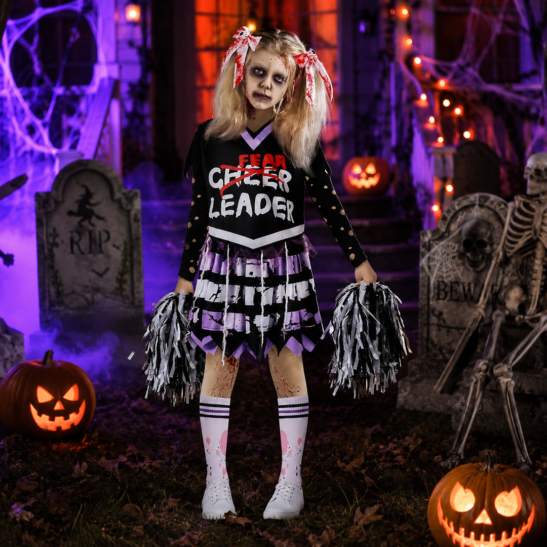 Kids Zombie Cheerleader Costume Halloween Performance Set