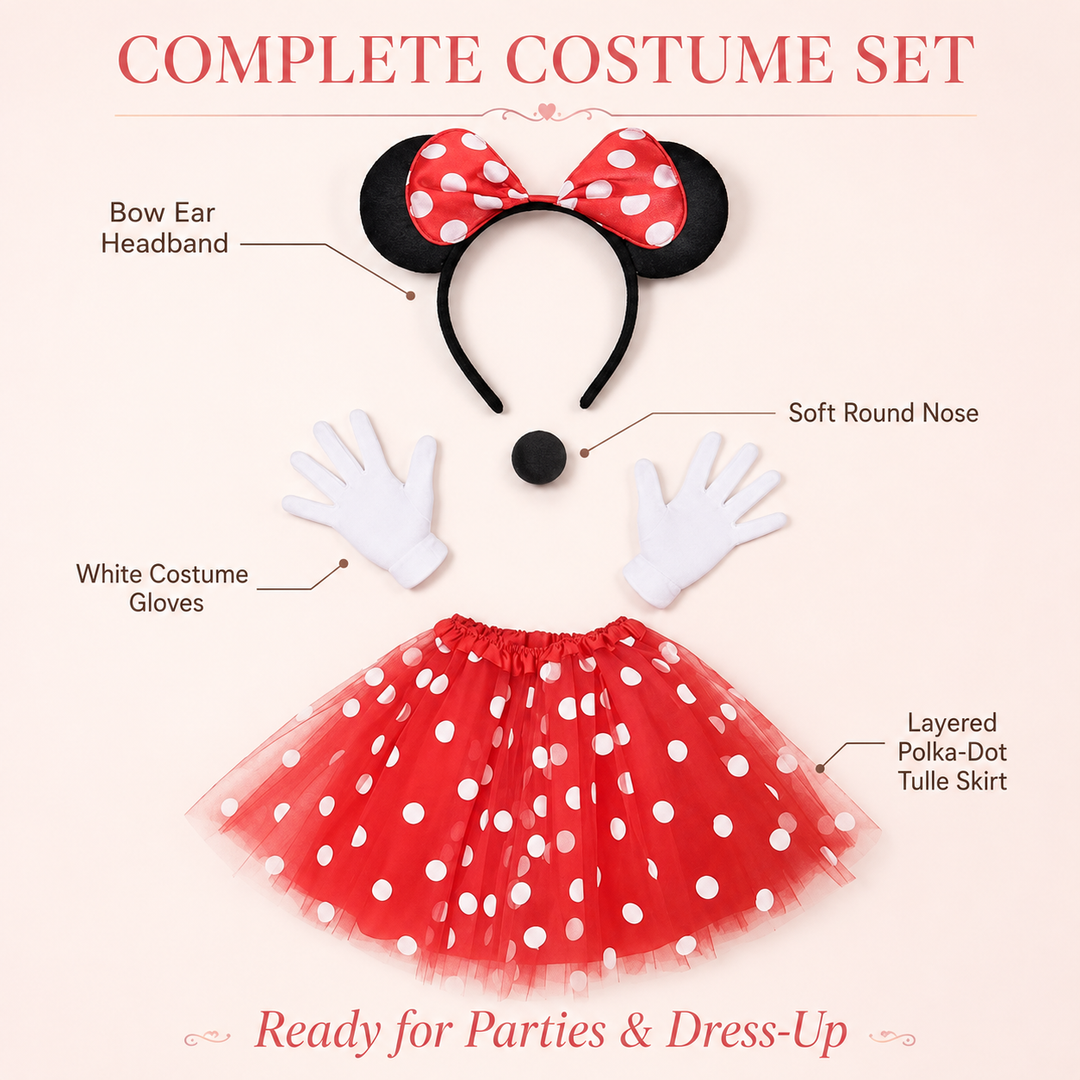 Mouse Ears Headband Skirt and Gloves Costume Set Halloween