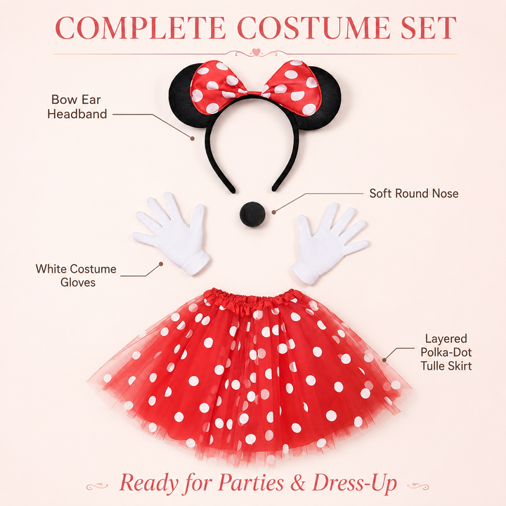 Mouse Ears Headband Skirt and Gloves Costume Set Halloween