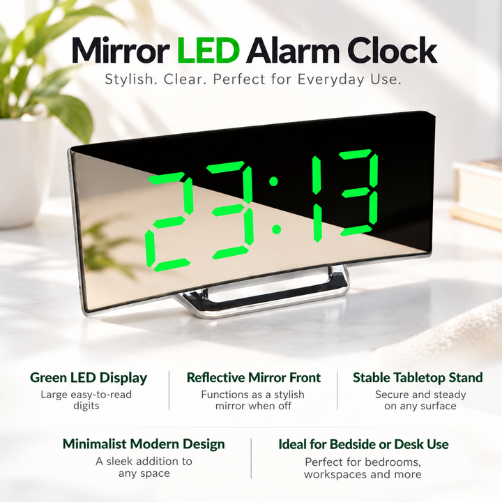 Digital Alarm Clock Curved LED Display Minimalist Bedside Desk Clock