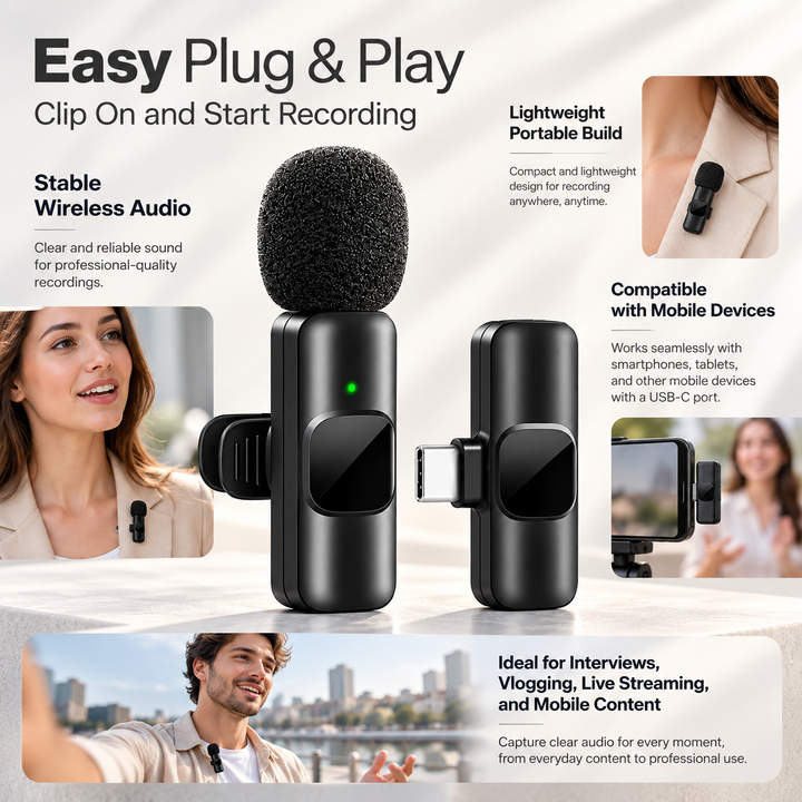 Mini Wireless Lavalier Microphone for Phone Content Creators