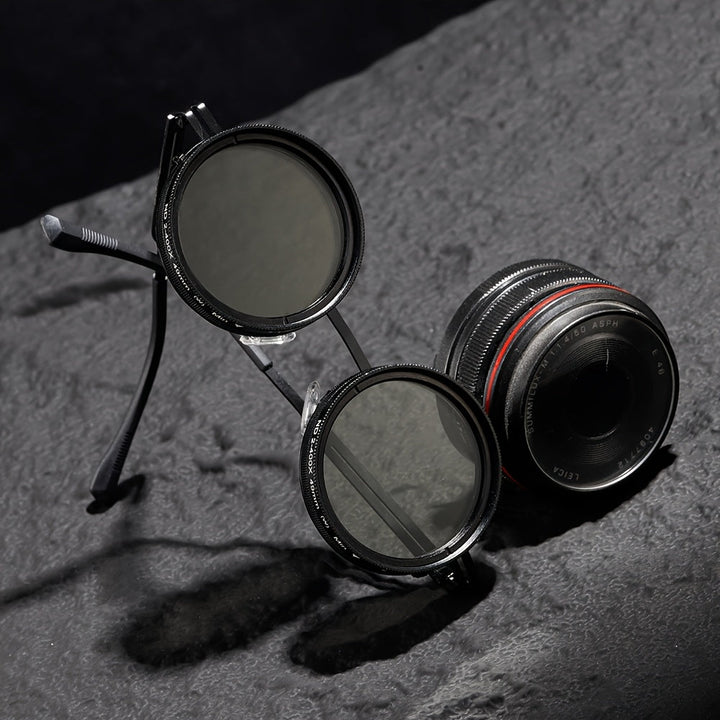 Circular Glasses with Self-Adjusting Color Changing Lenses