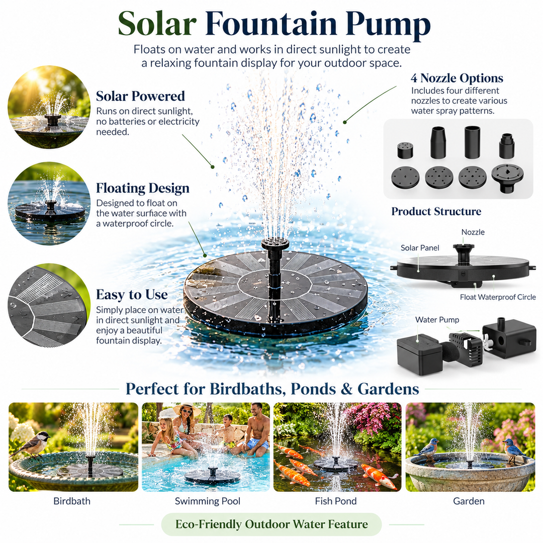 Solar Powered Water Fountain Floating Pump for Bird Bath Pond