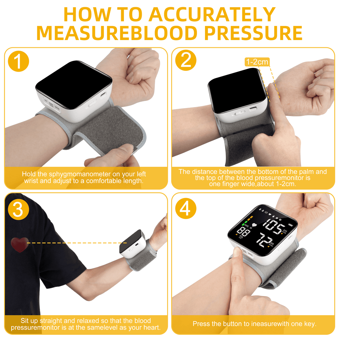 Automatic Wrist Blood Pressure Monitor with Adjustable Cuff Large LCD Display