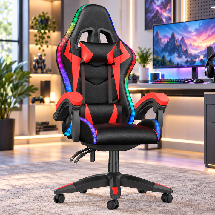 RGB Gaming Chair with LED Lights Reclining Ergonomic Computer Chair
