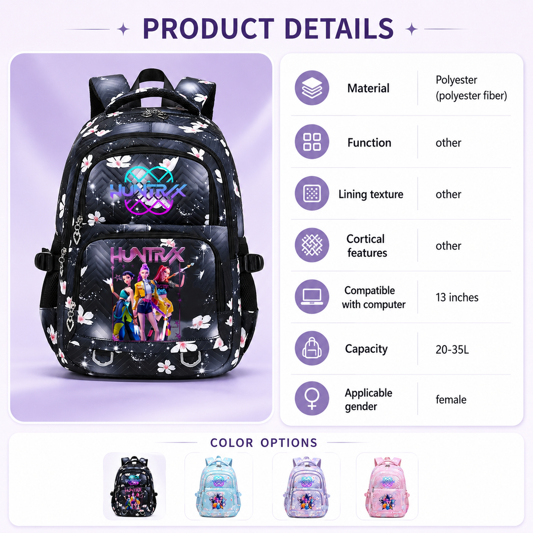 KPop Demon Hunters School Backpack for Girls Elementary Large Capacity