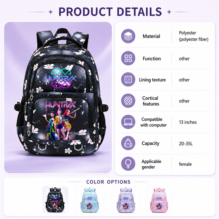 KPop Demon Hunters School Backpack for Girls Elementary Large Capacity