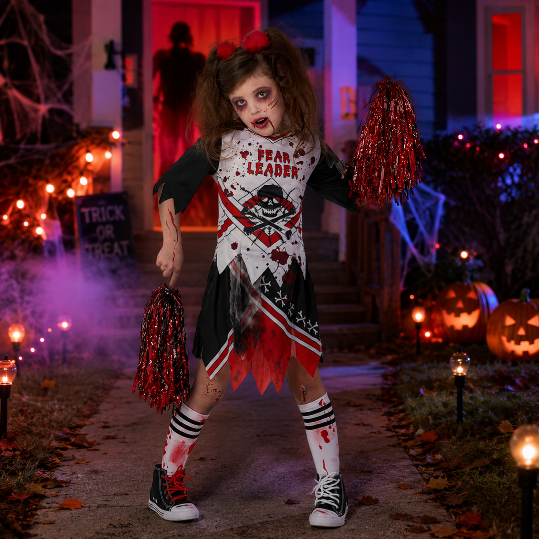 Kids Zombie Cheerleader Costume Halloween Performance Set