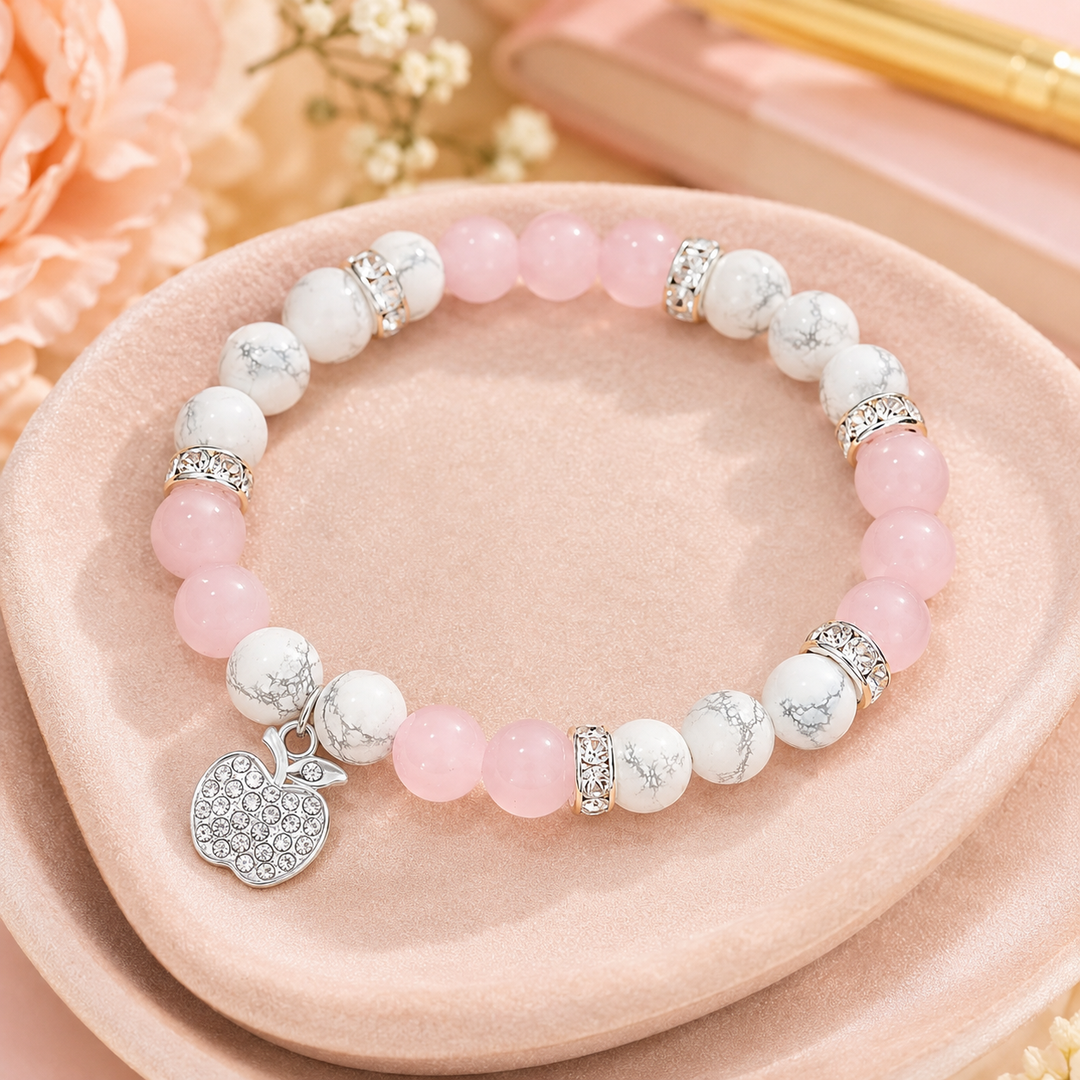Apple Charm Gemstone Bracelet for Teachers Day