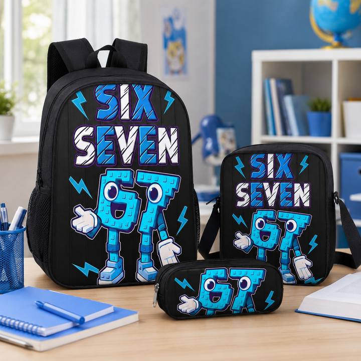 Six Seven 67 Kids 3-Piece School Backpack Set with Shoulder Bag &amp; Pencil Case
