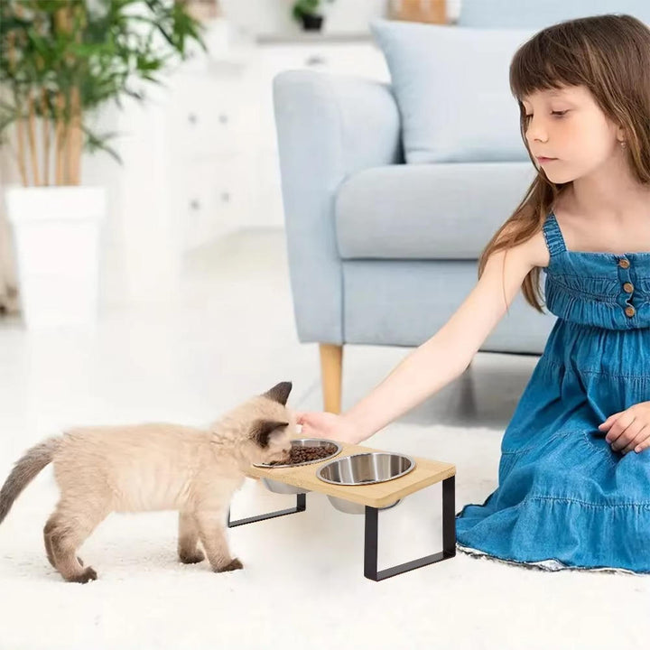 Adjustable Height Elevated Cat Food Bowl Stand Pet Feeding Dish Holder