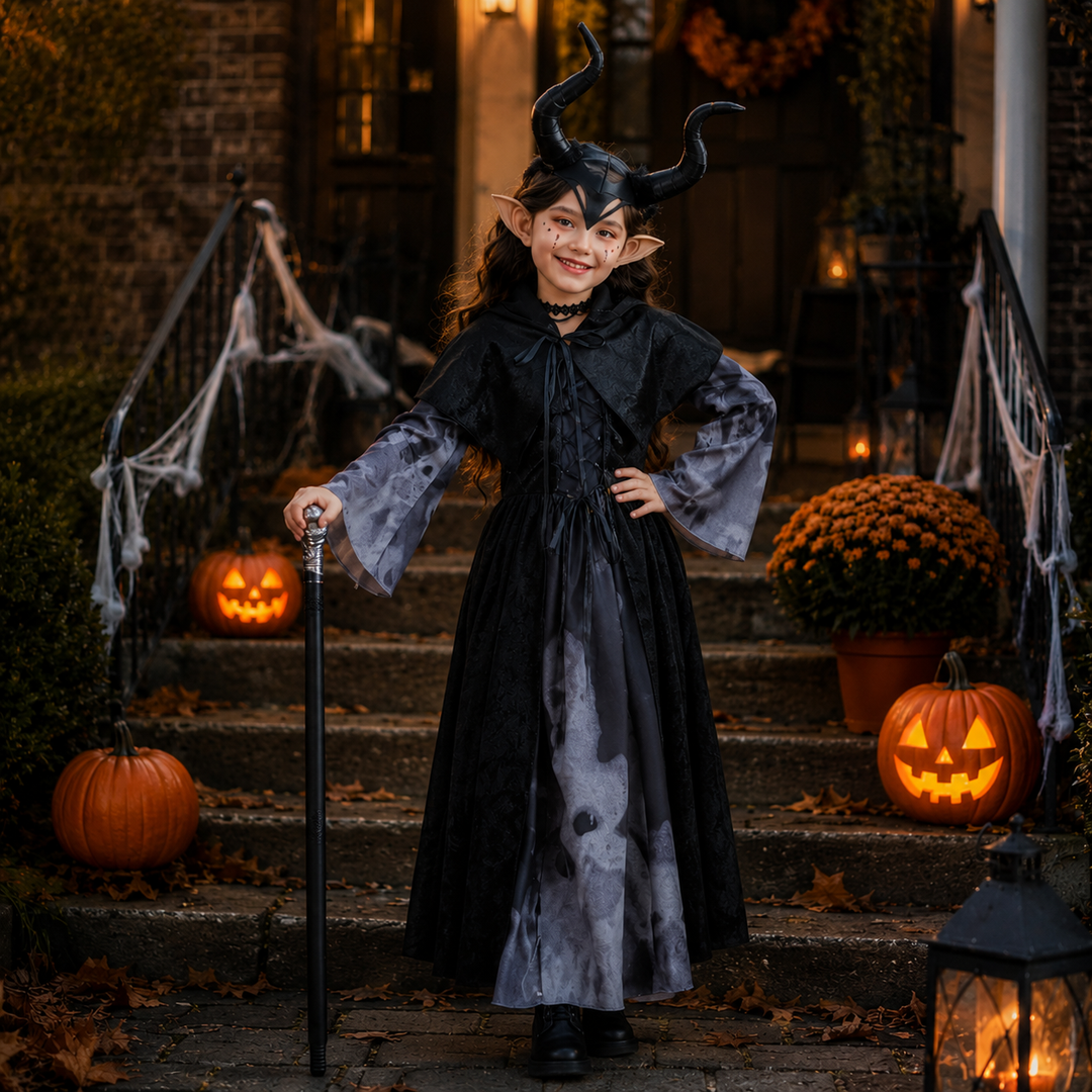 Girls Witch Vampire Skeleton Long Dress Costume Halloween