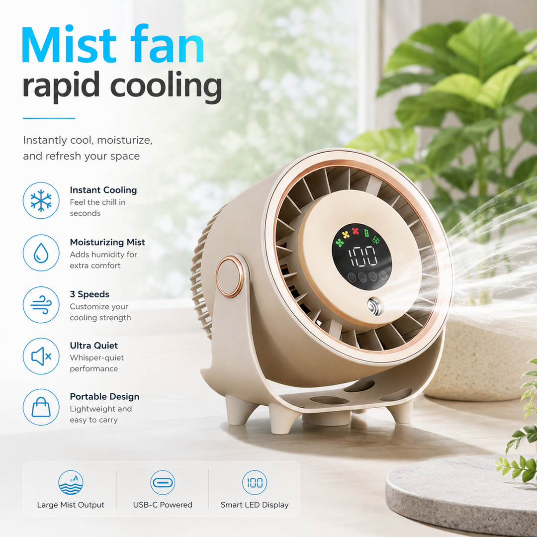 Portable Misting Fan Humidifier Digital Display Quiet Wall Mount Fan