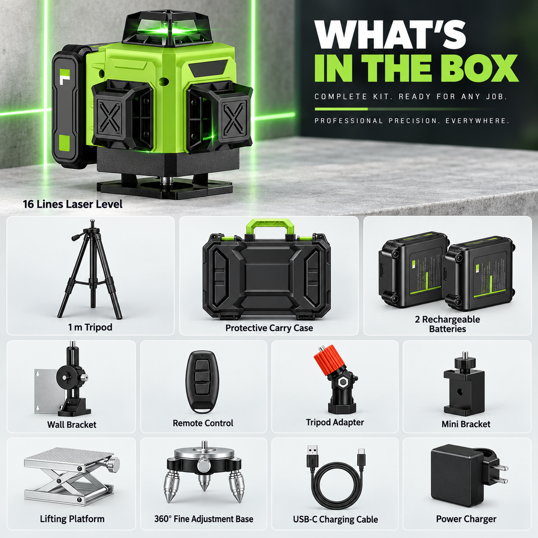 16 Line 4D Laser Level Self Levelling Green Beam for DIY and Building