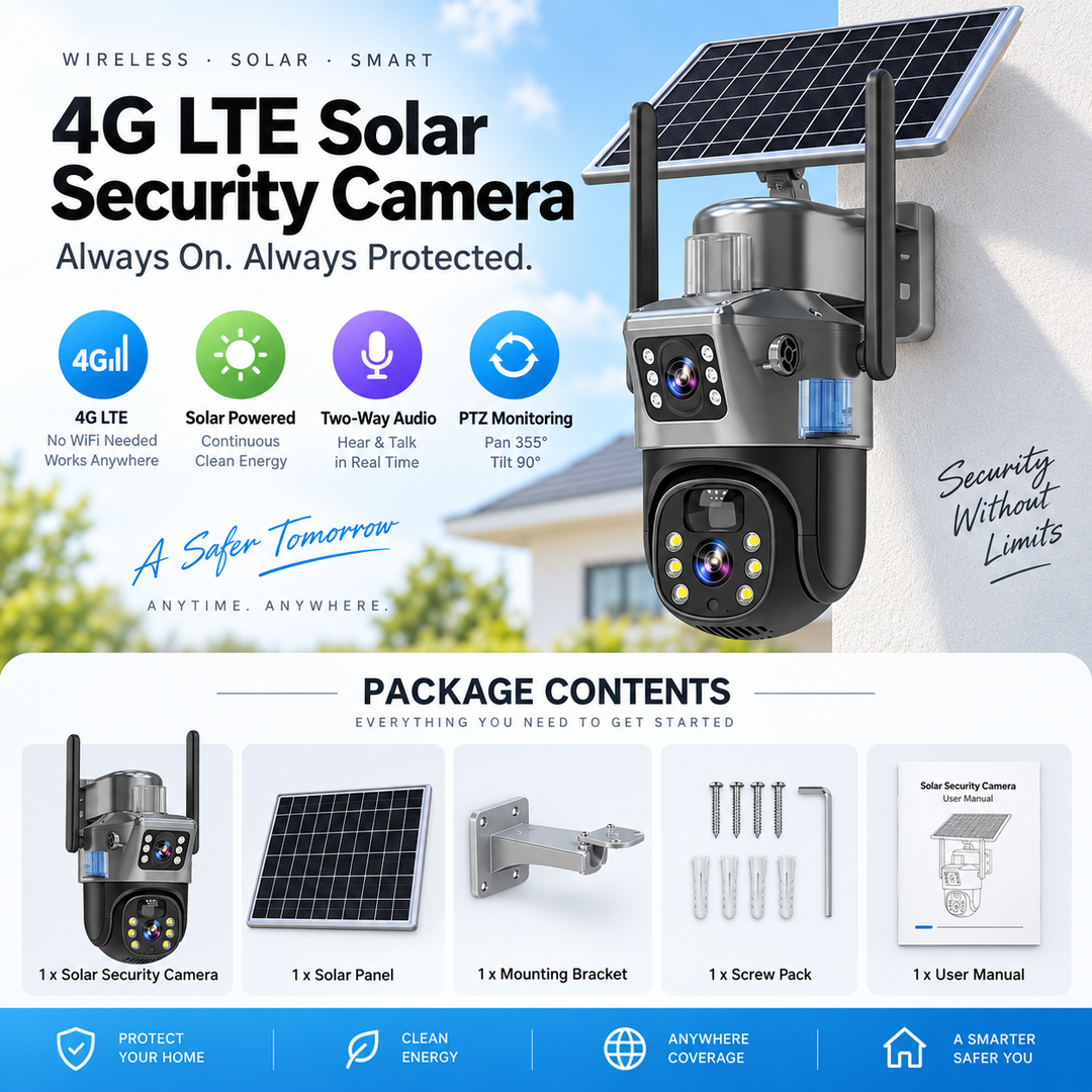 Wireless 4K Security Camera Solar Dual Lens 10x Zoom