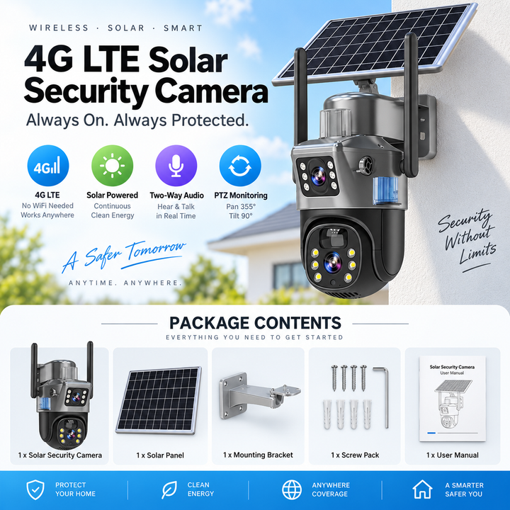 Wireless 4K Security Camera Solar Dual Lens 10x Zoom