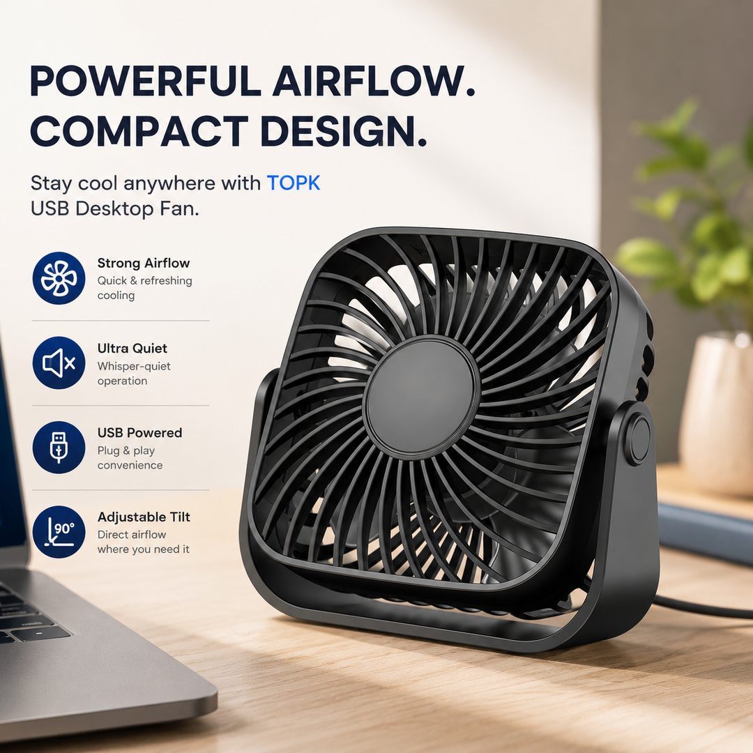 4 Inch USB Mini Portable Desk Fan 3 Speed Adjustable Personal Fan