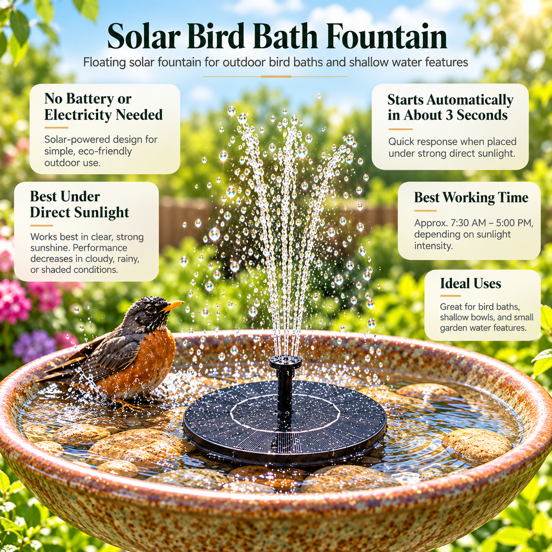Solar Powered Water Fountain Pump for Garden Pond Birdbath Outdoor