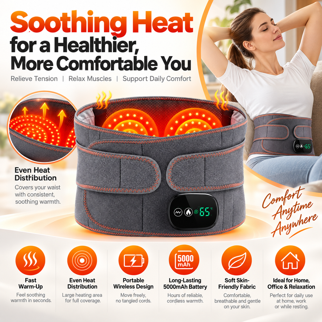 Heated Lower Back Support Belt Adjustable Heat Therapy Wrap