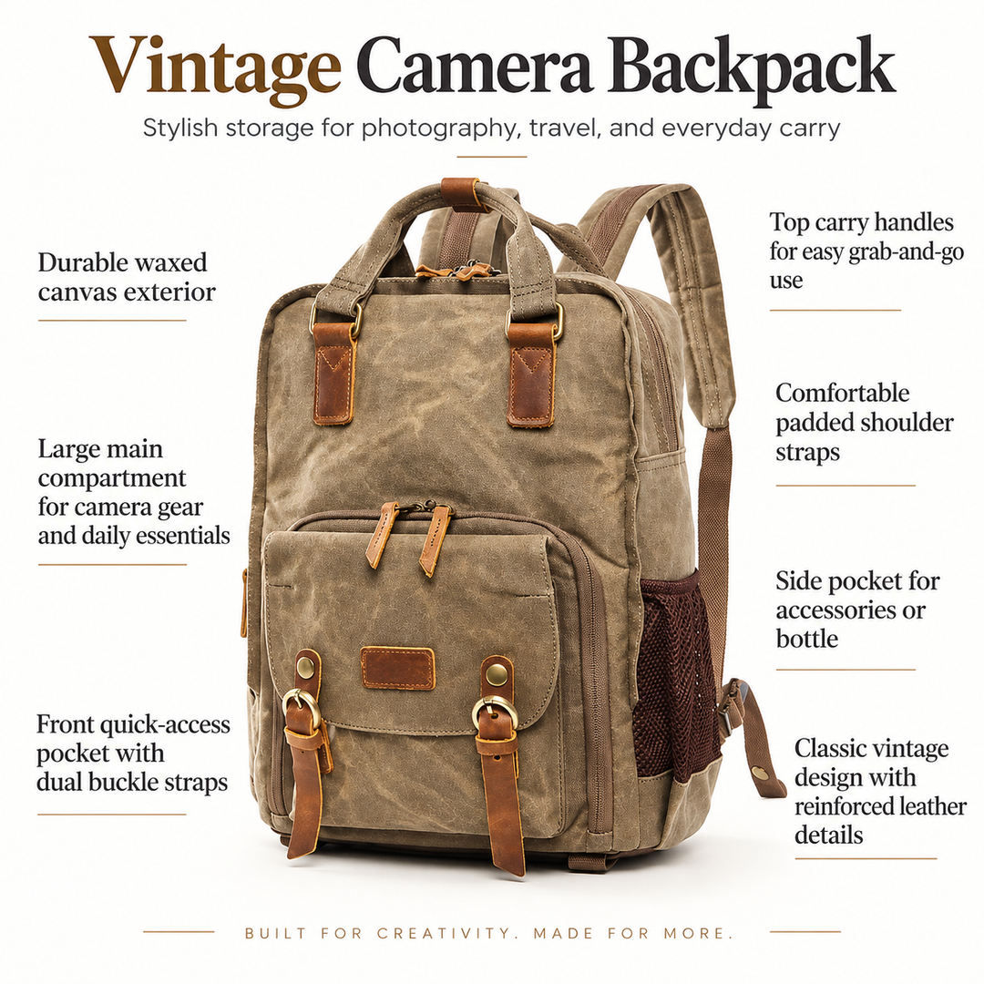 Waterproof Waxed Canvas Camera Backpack with Padded Insert for DSLR