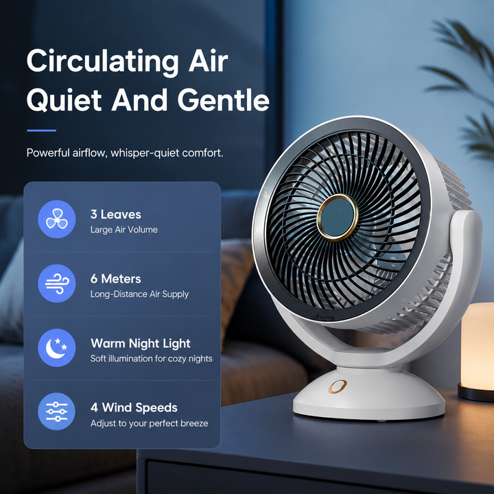 Rechargeable Portable USB Desk Fan with Night Light Quiet Cooling Fan