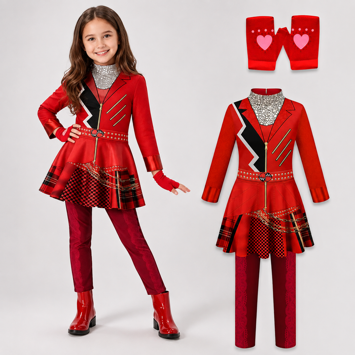 Kids Red Villain Costume with Wig Halloween Cosplay