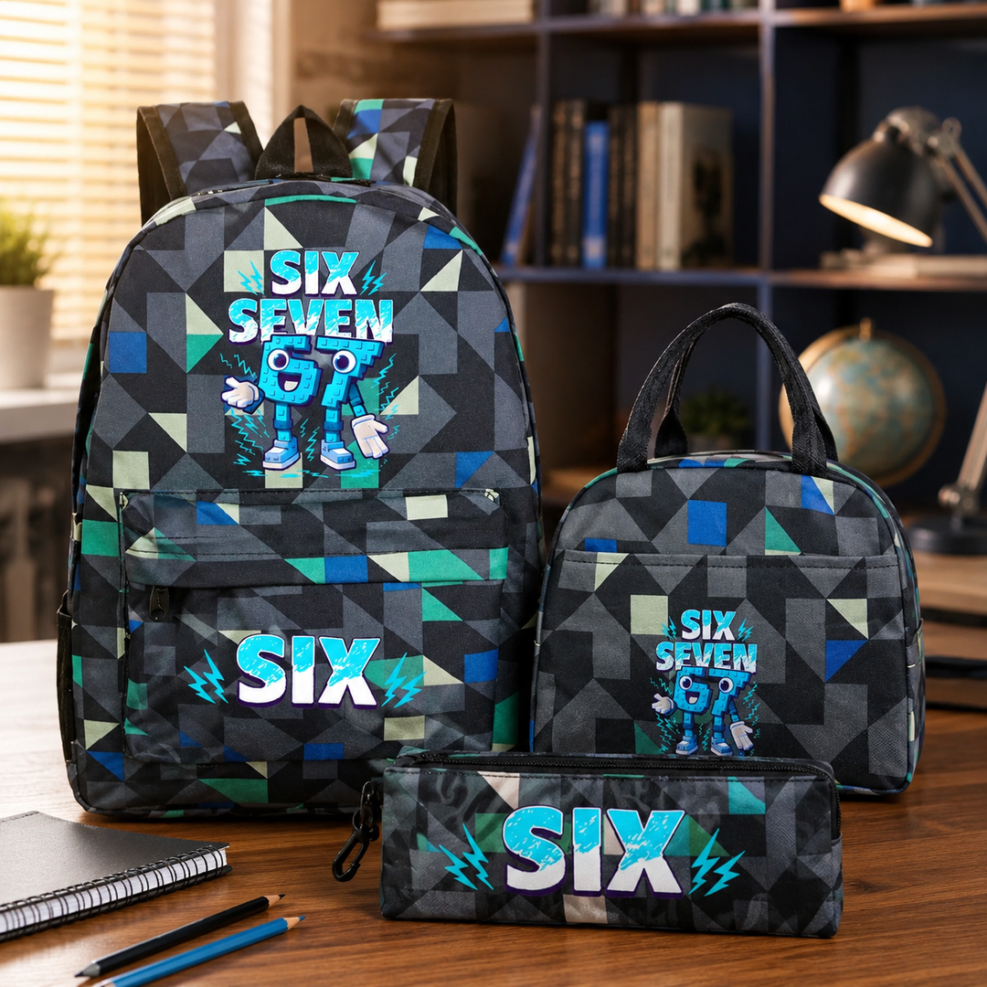 Six Seven 67 Teen 3-Piece School Backpack Set with Lunch Bag &amp; Pencil Case