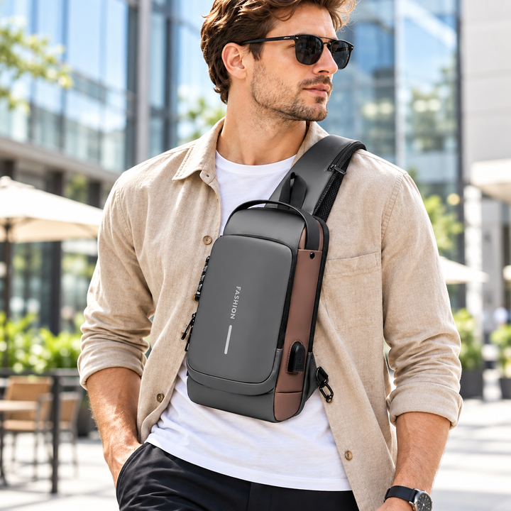 Mens Anti Theft Crossbody Chest Bag with USB Charging Port Sling Bag